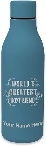 Miniatura 11 de LaserGram Botella de agua de acero inoxidable de doble pared, el mejor novio del mundo, grabado personalizado incluido Azul claro,Negro,Rosa,Púrpura