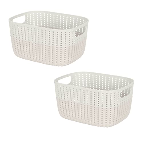 Simplify 2 Pack 2 Tone Sailor Knot Plastic Storage Tote | Decorative Basket | Closet Organization | De-clutter | Accessories | Toys | Bathroom Organization | Medium | Ivory