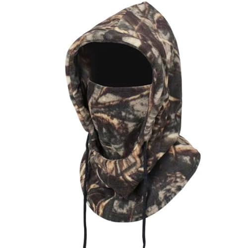 RALSPEC Cagoule en polaire camouflage marron chaud hiver coupe-vent thermique capuche cache-cou masque chêne anglais véritable feuille camouflage chasse photographie