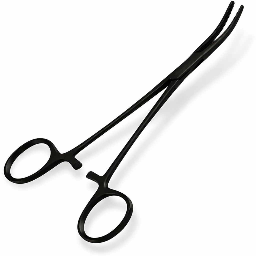 Black Fishing Foreceps- ShearQo Dog Hemostat Stainless Steel Forceps Scissors and Ear Hairs Tools Locking Pliers, Ear Hair Pet and Dog Grooming Tweezers (Black)