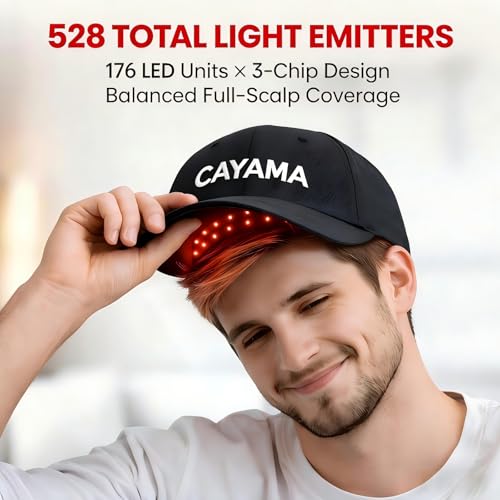 Image of CAYAMA Red Light Hair Growth Cap for Men & Women, 528 Total Light Emitters | Full-scalp coverage with adjustable fit, 10-30 min remote sessions, adapter or compatible power bank support