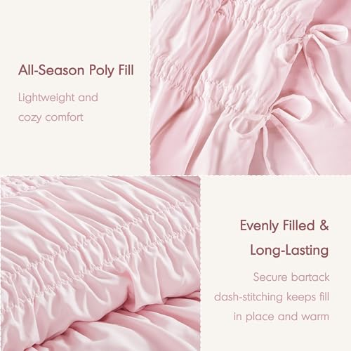 Image of Intelligent Design Queen Comforter Set Ruched Shabby Chic Comforters for Queen Size Bed, All Season Lightweight Comforter Queen, French Country Bedding Set, Shams, Ella, Full /Queen, Pink 3 Piece