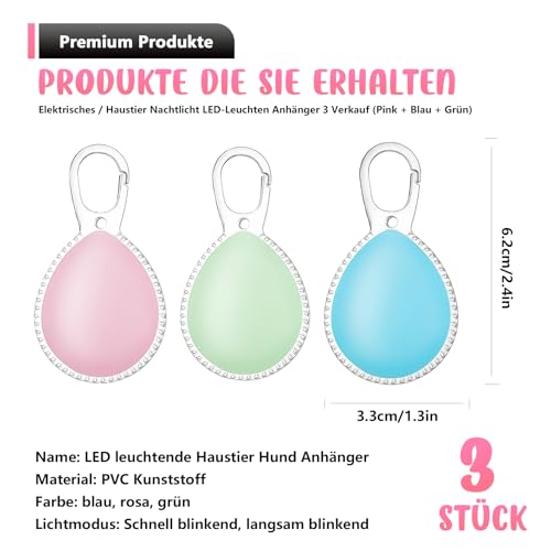HOSPAOP LED Leuchtanhänger für Hunde, 3 Stück USB Wiederaufladbare Sicherheitslicht Hundelicht mit 3 Leuchtmodi, Blinklicht für Hundehalsband, Kinder Schulranzen, Katzen, Jogger