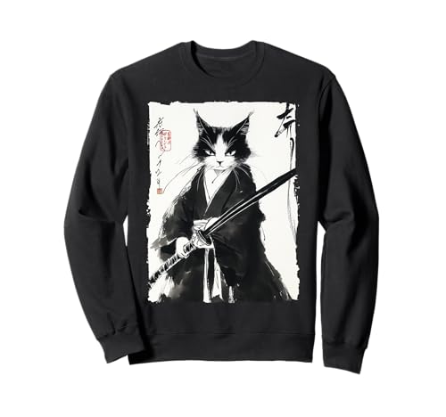 タキシード サムライ 猫 日本水墨画 剣士 ギフト トレーナー