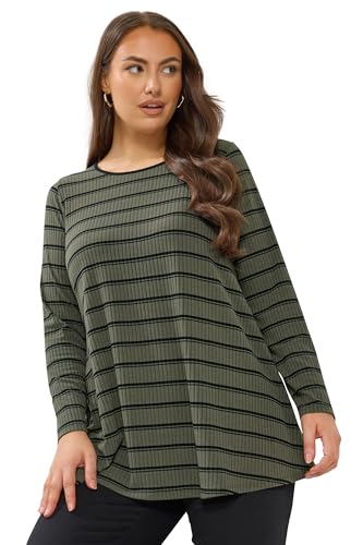 Yours Curve Green Stripe Ribbed Swing Top - Women's - Plus Size Curve