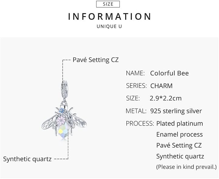 Yellow Queen Bee Charms for Bracelet 925 Sterling Silver Lucky Animal Charm Necklace Birthday Christmas gifts Crystal 395) - Image 3