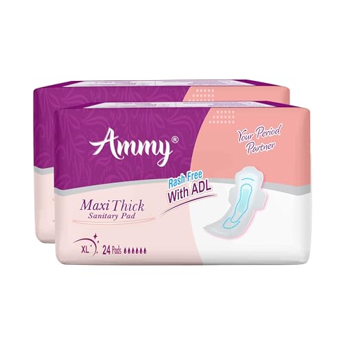 Image of Ammy Super Absorbent Maxi Thick Sanitary Pads - 48 Pcs XL for Medium Flow | Cottony Soft, Rash Free, Leak Lock with 6-Layer Shield & Active Flow Layer | Pack of 2