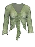 Kiran Fashion Womens Tie Up 3/4 Sleeve Ladies Fine Knit Bolero Cropped Stretchy Shrug Top Jacket Cardigan One Size (UK, Alpha, One Size, Regular, Regular, Apple Green)