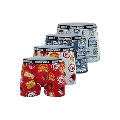 Jurassic World Boxer Infantil 100% algodón, Calzoncillos para niño Suave, Agradable y Natural (Juego de 4), Blanco/Azul/Rojo/Negro/Amarillo, 8-10 años | Ya disponible en tu tienda friki favorita! En mundofriki.es!