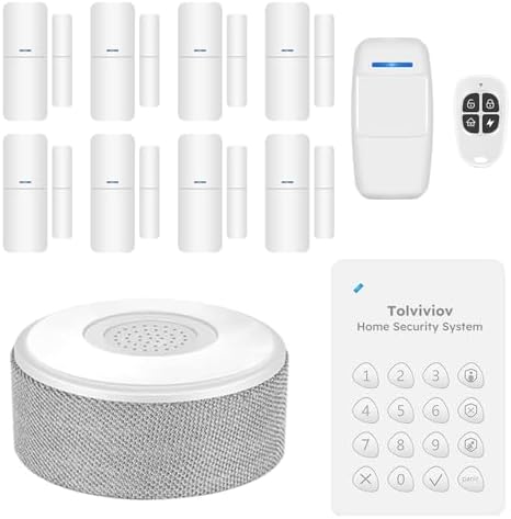 tolviviov Alarm System for Home Security, Wireless Home Alarm System DIY12 Pieces-Kit, App Alerts, No Monthly Fee, Alarm Siren, Door Window Sensor, Remote, Work with Alexa, for House Apartment