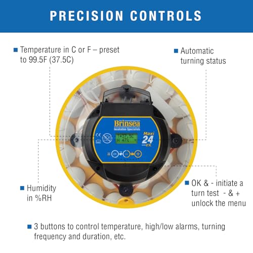 Brinsea Maxi 24 EX Egg Incubator with Automatic Humidity Control and Egg Turning for Hatching 24 Chicken, Duck, or Other Eggs, Optimal Flexibility with Mix & Match Sizes