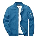 KEFITEVD Jacke Herren Dünn Leicht Übergangsjacke Sommer Herbst Bomber Blouson Männer Bomberjacke Übergang Baseball Jacke Stehkragen Blau-Grün XL