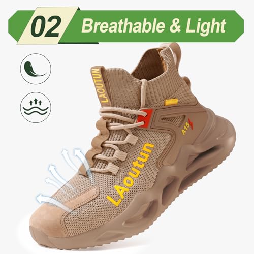 Image of LAoutun Steel Toe Shoes for Men Work Shoes Safety Sneakers Comfortable Lightweight Puncture Proof Slip on Indestructible Construction Work Shoes