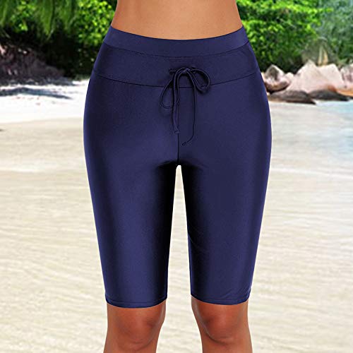 layfoo Summer Women Solid Color Swim Bottom High Waist Boardshort Tie Waist Beach Shorts Swimwear-Layfoo-picture-27