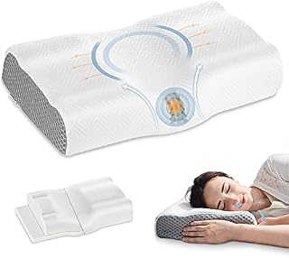Elviros Cervical Memory Foam Pillow for Sleeping, Adjustable Orthopedic Contour Neck Support Pillows for Pain Relief, Ergonomic Bed Pillow for Back, Side, Stomach Sleepers (White)