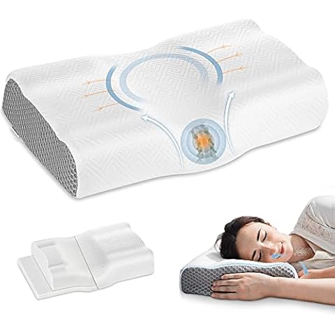 Elviros Cervical Memory Foam Pillow for Sleeping, Adjustable Orthopedic Contour Neck Support Pillows for Pain Relief, Ergonomic Bed Pillow for Back, Side, Stomach Sleepers (White) Cover