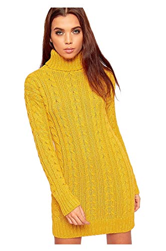 Zaif & Hari® Ladies Womens Long Sleeve Polo Neck Cable Knitted Jumper Dress Top Plus Size UK 8-22 (L/XL (UK 16-18), Mustard)
