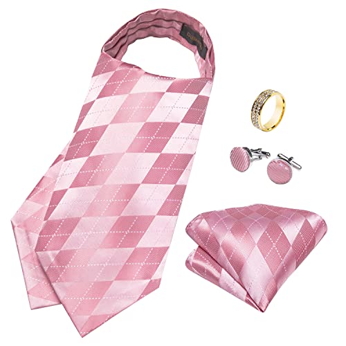 Image of DiBanGu Silk Woven Ascot Cravat with Pocket Square Set for Men | Paisley Ascot,Wrinkle-Resistant,Silky Smooth,Easy to Match,Cufflinks,Tie Ring,Wedding,Ceremonies,Party Occasions,Banquet