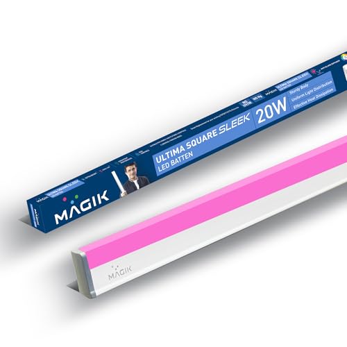 Image of MAGIK Ultima Square Sleek 20W (Pink) LED Batten | T5 Tube Light | High Brightness Accent Light | Energy Efficient | Polycarbonate Body | Ideal for Home & Decorative Use | Pack of 1