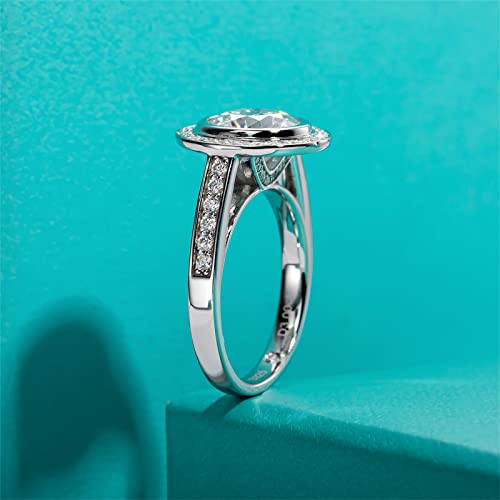 Raivari Moissanite Engagement Rings, 3.5Cttw Bezel Setting Round Lab Created Diamond Promise Rings In 14K White Gold Plated Sterling Silver, Anniversary Rings For Women6 #TOP7
