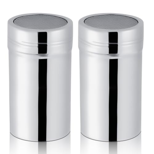 Powdered Sugar Shaker Duster, Spice Shaker Cinnamon Shaker Flour Sifter Powder Dispenser Stainless Steel Fine Mesh Dredges Shakers for Cinnamon Flour Salt Pepper(L)