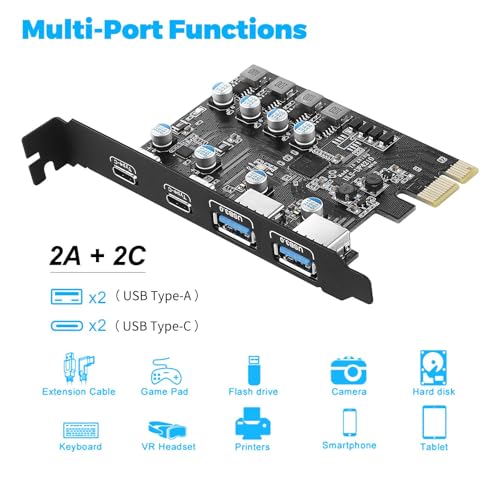 Tarjeta de expansión PCIe para conectar cuatro periféricos USB y tipo C en PC 5