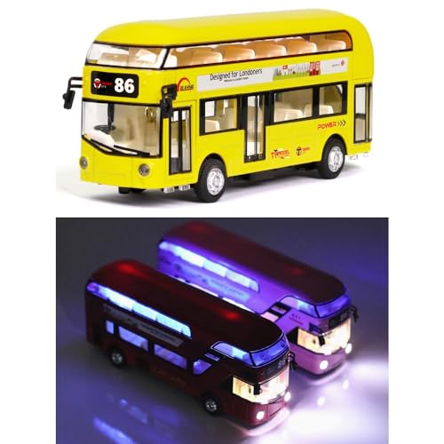 Image of Metal Pull Back Diecast Car London Bus Model Pull Back Car Model with Sound Light Boys Gifts Toys for Kids【Pack of 1】