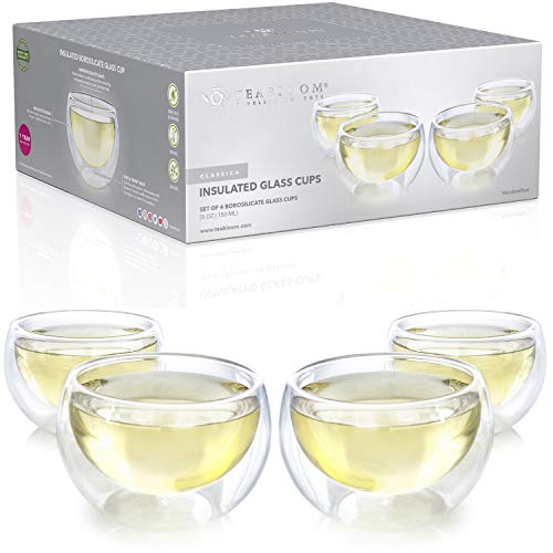 Tasses à double paroi Teabloom - Ensemble de 4 tasses en verre isotherme pour thé, café, espresso et plus - 150 ml - Collection de tasses à thé Classica