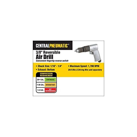Central Pneumatic 3/8" Reversible Air Drill With Keyed Chuck and Key Cover