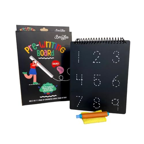 Image of Berrybee 8-in-1 Montessori Maths Pre-Writing Board for Kids | Reusable Number, Shape & Pattern Tracing Board | Fine Motor Skills & Handwriting Practice | Educational Learning Toy for Age 2-6 Years