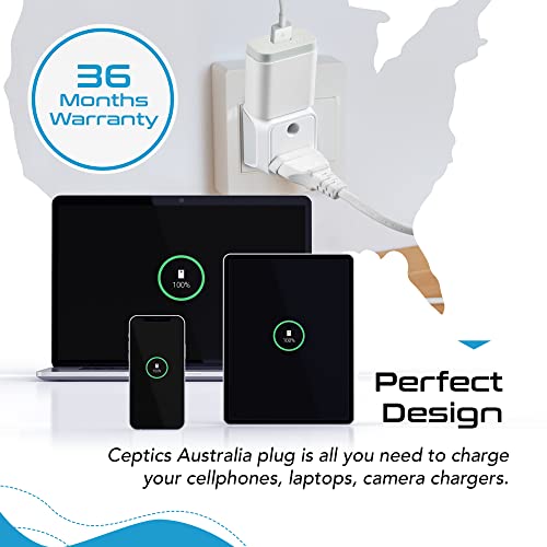 Image of Ceptics India to Australia Plug Converter - 2 in 1 China, New Zealand Adapter - Type I - CE Certified - RoHS Compliant - White - 1 Pack - Lifetime Limited Warranty
