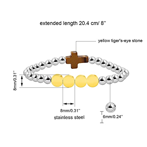 Image of Uloveido Black Agate Side Cross Bracelet Mustard Seed Charms, Personalized Letter A-Z Tiger's Eye Bangle Y944