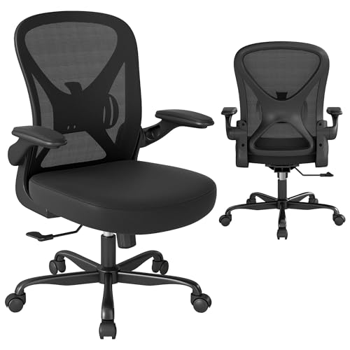 AnyGod Sedia da Ufficio Ergonomica a Rete, Supporto Lombare Regolabile, Braccioli Ripiegabili, Sedia da Computer Traspirante, Girevole 360 Gradi, Regolabile in Altezza, per Casa e Ufficio, Nera