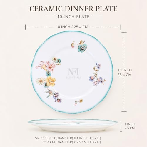 Image of NFI essentials 10 Inch Premium Ceramic Dinner Plate, Serving Plate for Main Course, Pasta, Rice, Salad & Meals, Dishwasher Safe Kitchen Dinner Plate