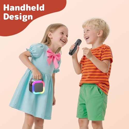 Fede Karaoke Machine for Kids Adults, Mini Karaoke Machine with 2 Wireless Microphones, Portable Bluetooth Speaker with Voice Changing Effects & LED Lights, Best Gifts Toys for Girls and Boys - Image 5