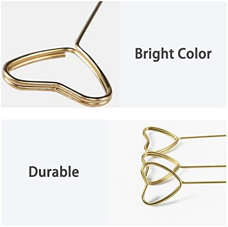 10 Pcs Metal Wires Photo Cards Heart Shape Flower Bouquet Picks Clips Memo Gift Card Holders for Wedding Birthday Party, Normal Gold