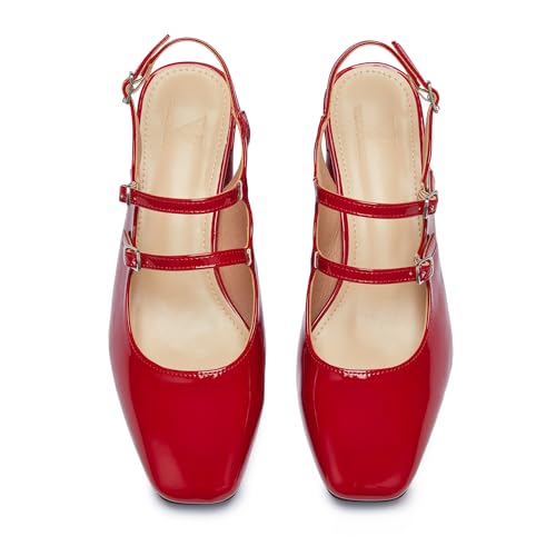 Mary Jane Shoes Slingback Chunky Heels for Women Closed Toe Double Strap Block Heel Pumps Retro Square Dress Shoes for Daily Party4
