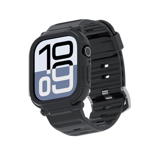 elkson Compatible with Apple Watch Ultra Band Case 49mm Screen Protector Tempered Glass, Quattro Pro Series Rugged for iWatch Bumper Strap, Military Grade Durable Protective Cover, Shock Proof, Black