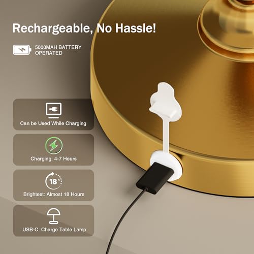 Image of Dawnwake Mushroom Lamp Cordless Lamp Table Lamp,Outdoor Waterproof Shower Lamps,5000mAh Rechargeble Battery Operated Dimmable Touch Desk Lamps,LED Night Light for Bathroom Patio Camping Outdoor(Gold)