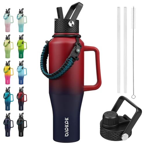 Image of BJPKPK 40oz Insulated Water Bottle with Handle & Straw Lid, Stainless Steel