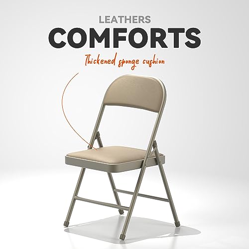 Nazhura PADDEDFOLDINGKHAKI4PACK 4 Pack Folding Chairs With Padded Cushion And Back, Khaki Metal Chairs thumb #3