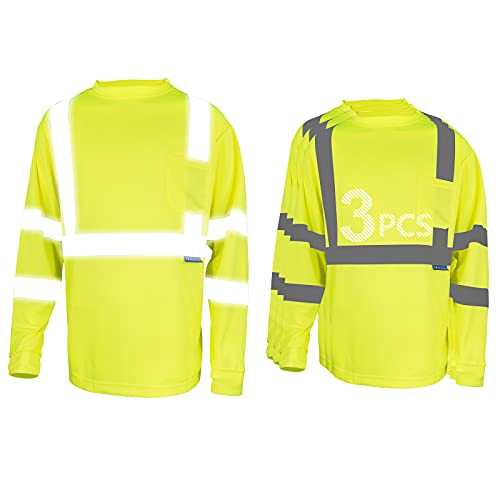 Lx Reflective Safety Shirt Long Sleeve High Visibility Reflective Breathable Yellow Unisex Fast Dry Mesh Safety T Shirt For Work Warehouse Cycling Construction Running Class 3 #TOP19