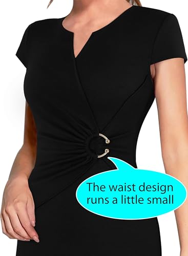 Image of VFSHOW Womens Elegant Notch V Neck Ruched Work Office Business Church Bodycon Sheath Dress