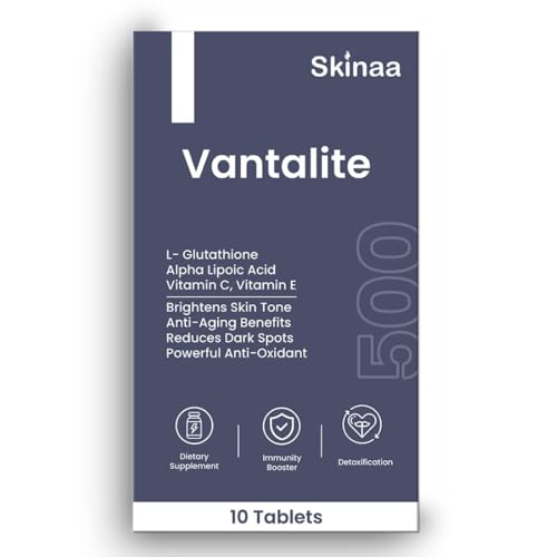 Image of Vantalite L Glutathione Tablets for Skin Whitening 500mg | Glutathione Supplement with Alpha Lipoic Acid, Vitamin C, Vitamin E For Glowing Skin | Anti-Aging Antioxidant | Vegan | 10 Tablets