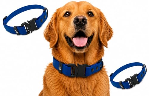 Image of Adil's Biothane Waterproof Dog Collar, Dog Leash & Collar Leash Combo | Heavy Duty TPU Coated Webbing | Adjustable Quick Release Buckle | Odour Resistant (Blue, M-18, Collar only)