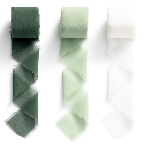 MORSUNBELA Chiffon Ribbon Gift Ribbon Green Fringe Ribbon Fabric Ribbon Dark Green 3.8 cm Decorative Ribbon