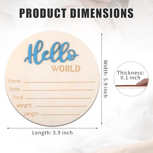 Image of Wooden Baby Announcement Sign, 5.9 Inch Hello World Newborn Sign, Hospital Birth Stat Plaque, Hospitals, Homes, Nurseries, Suitable for Newborn Boys and Girls, Birth Souvenir (Blue)