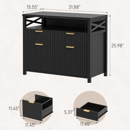 Image of Halitaa Fluted 4 Drawers Home Office File Cabinet for A4 /Letter Size. Black