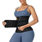 FeelinGirl Long Torso Waist Trainer for Women Zipper Elastic Straps 6 Bones Hooks Trimmer Neoprene Exercise Cincher Black X-Large