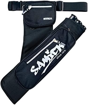 SAMICK SPORTS Archery Arrow Quiver for Arrows – Adjustable Waist Hanged Quiver – 3 Protected Arrow Tubes – Pockets for All Your Equipment Right Handed ONLY